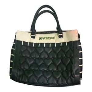 Heart quilted purse by Betsy Johnson with gold link and black strap